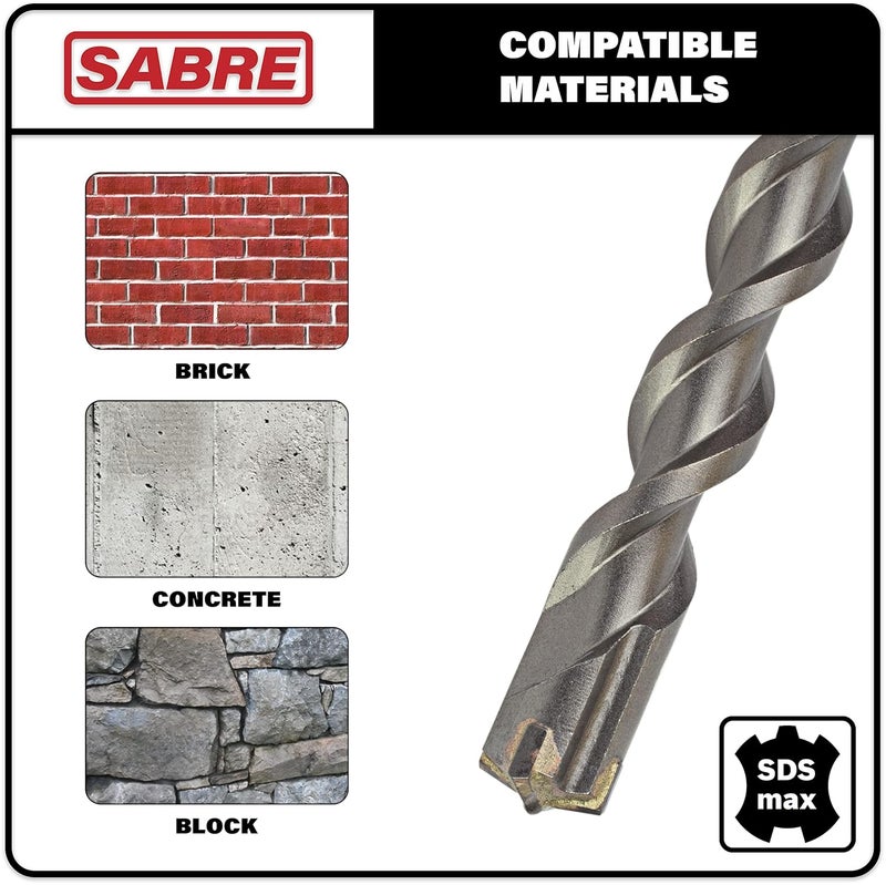 Sabre Tools Sabre Tool 1-1/4 Inch x 22 Inch SDS MAX Rotary Hammer Drill Bit, U-Flute, Carbide Tipped for Brick, Stone, and Concrete (1-1/4" x 17" x 22") - Image 3